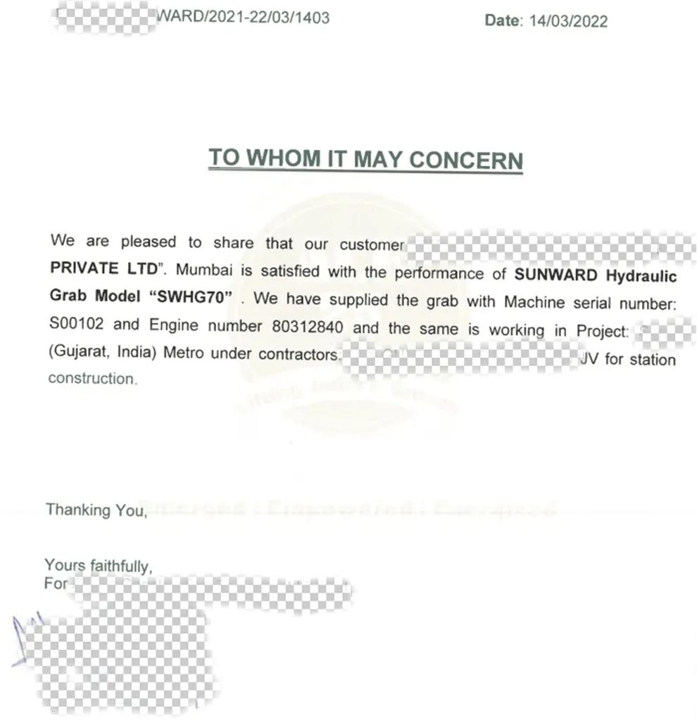 感激信！银河集团9873cm智能SWHG70液压抓斗助力海表基础施工获注定